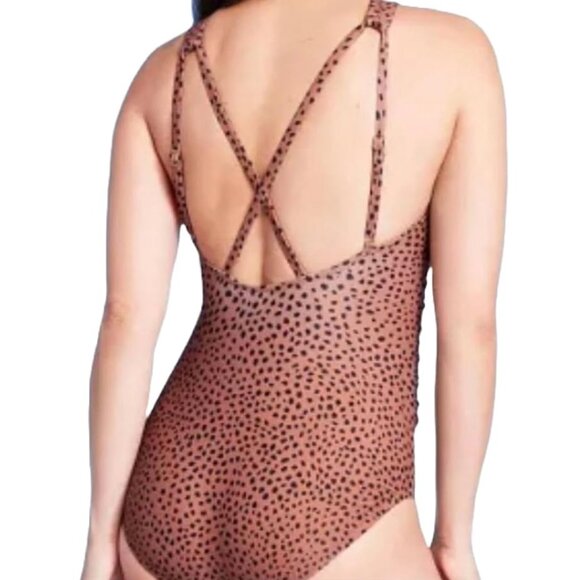 3/$60 Kona Sol Spotted High Neck Ruched Full Coverage One Piece Swimsuit SZ L - Picture 4 of 8